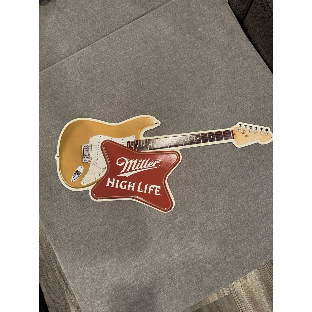 Miller High Life Sign Beer Guitar Music Tin Game Room Man Cave Bar New